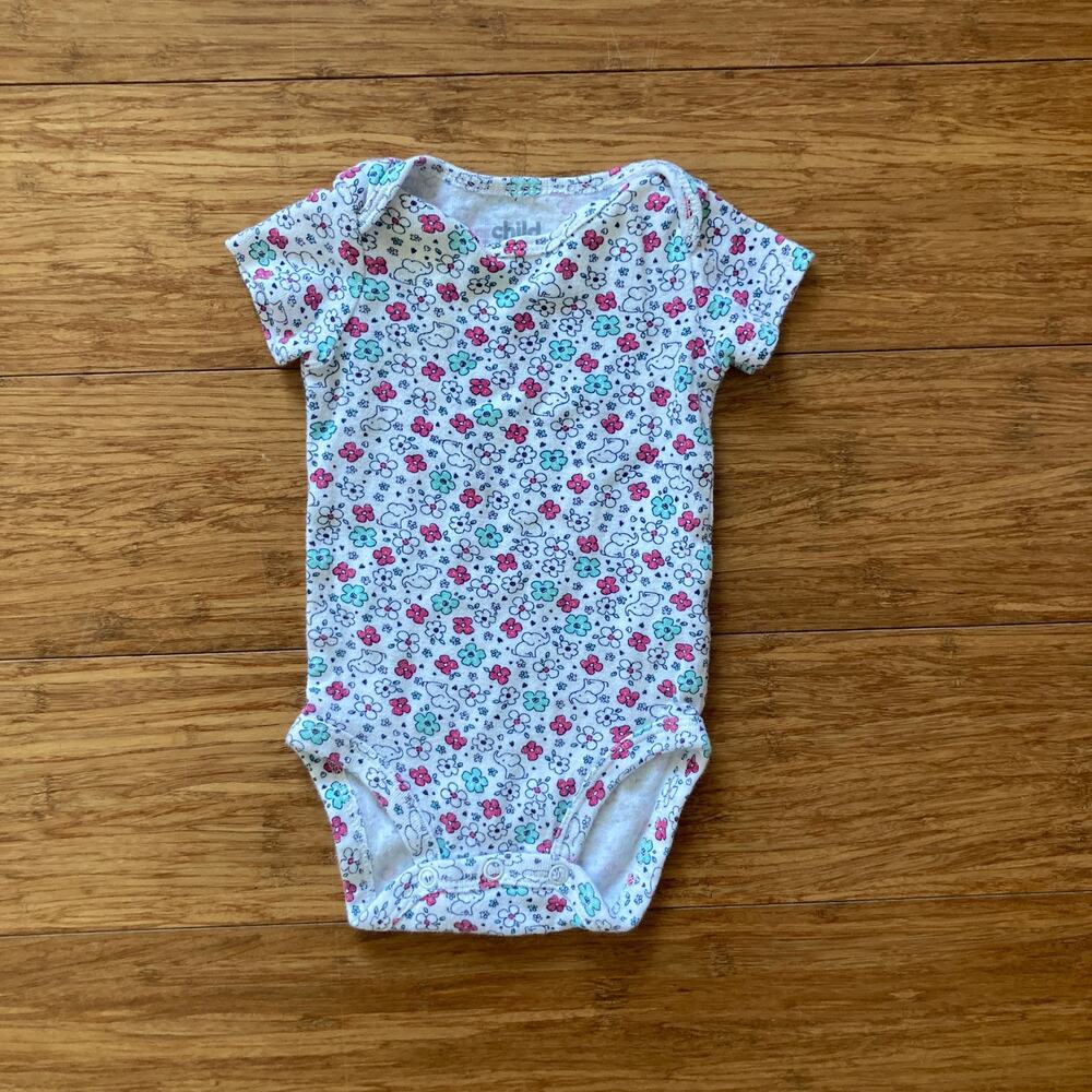 Carter’s Elephants & Flowers Onesie, Size 0-3 Months
